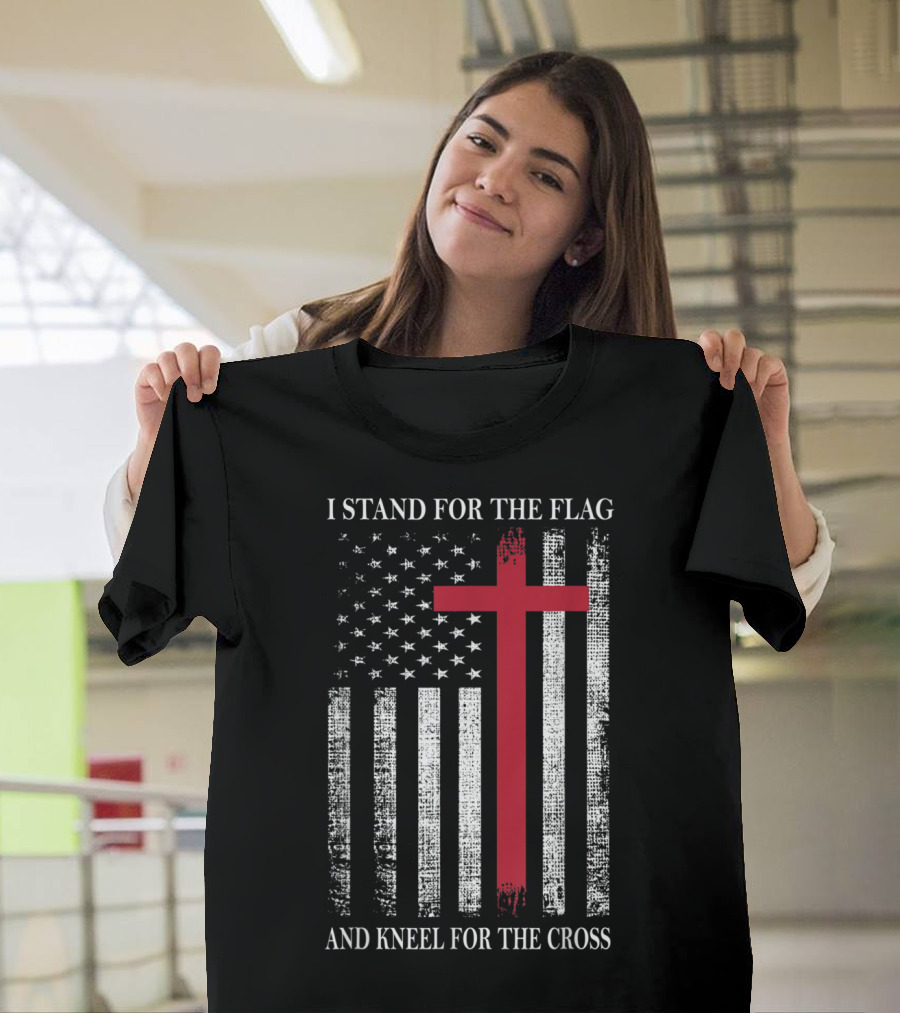 I Stand for the Flag USA Kneel for the Cross American Flag Red Christian T-Shirt