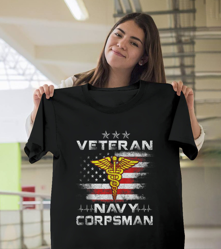 Veteran Navy Corpsman American Flag Patriotic T-Shirt