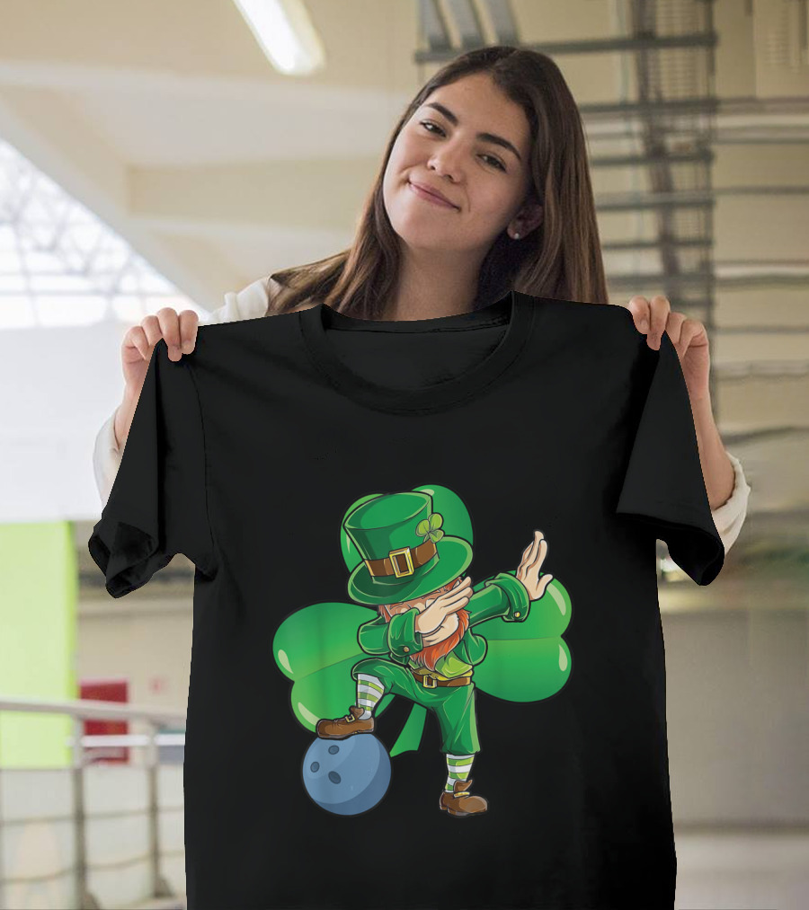 Bowling Dabbing Leprechaun with Shamrock T-Shirt