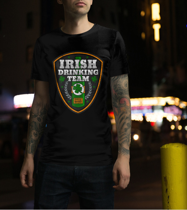Irish Drinking Team Official Member Shamrock Badge T-Shirt