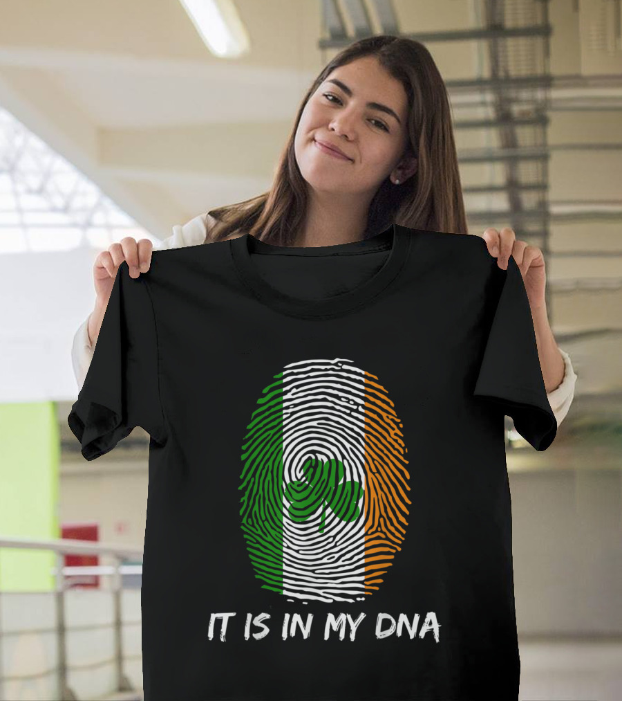 Irish Pride It Is In My DNA Shamrock Flag Fingerprint T-Shirt
