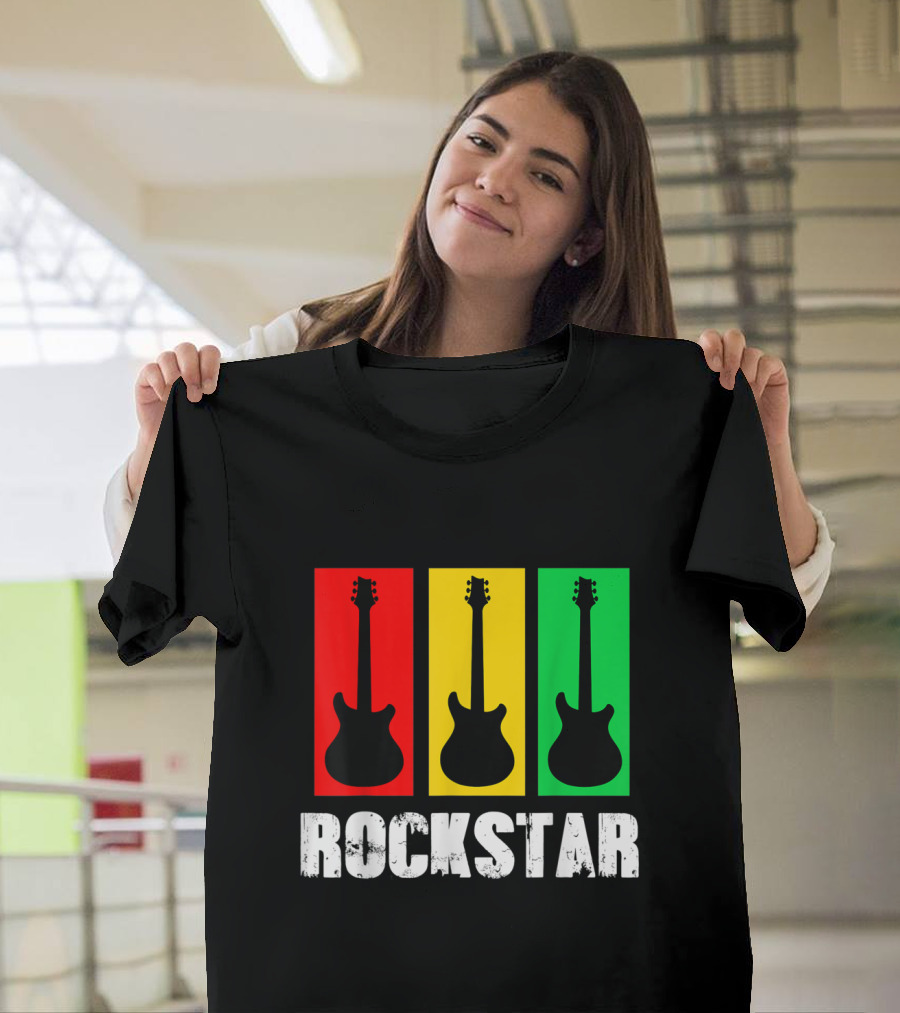 Rockstar Kids Vintage Guitar Red Yellow Green Trio T-Shirt
