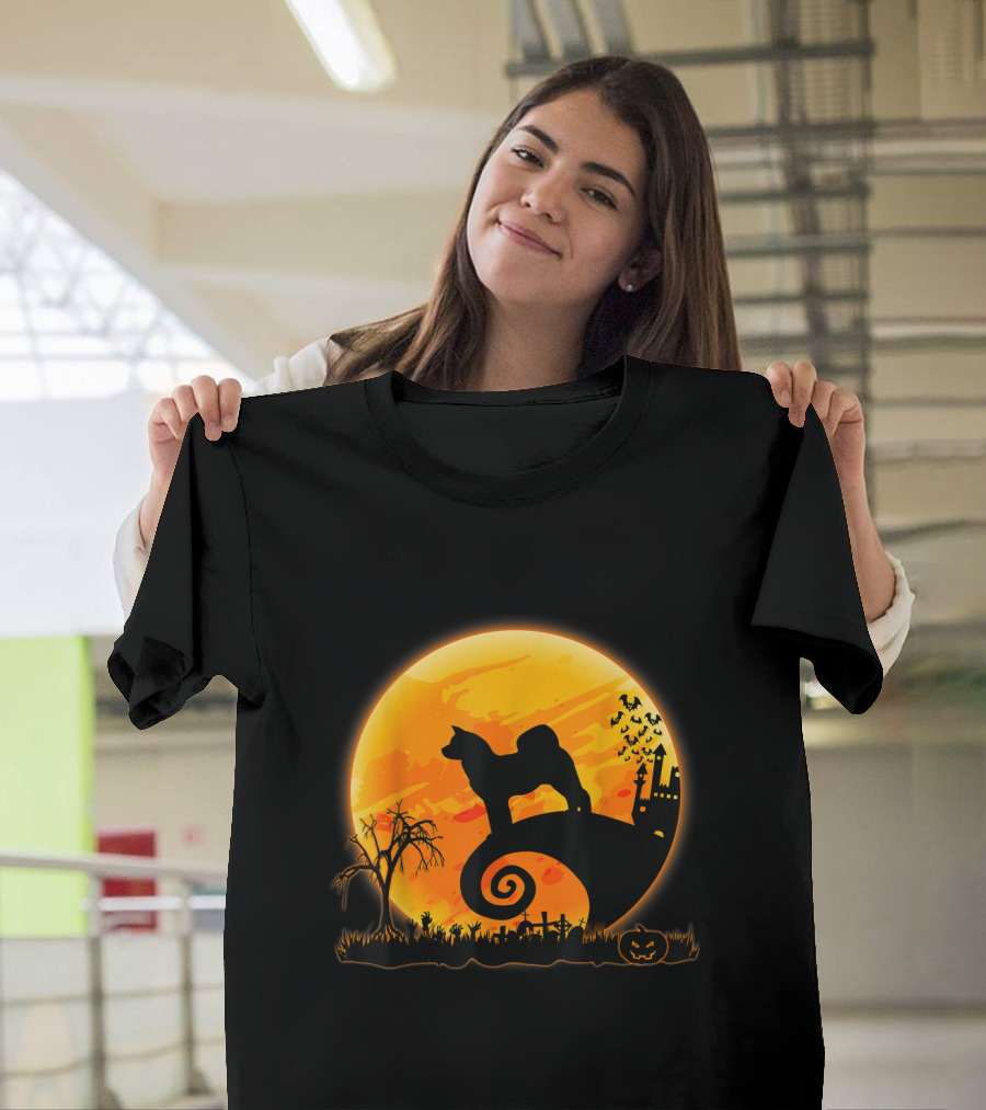 Akita Inu Dog Halloween Full Moon Nightmare Scene T-Shirt