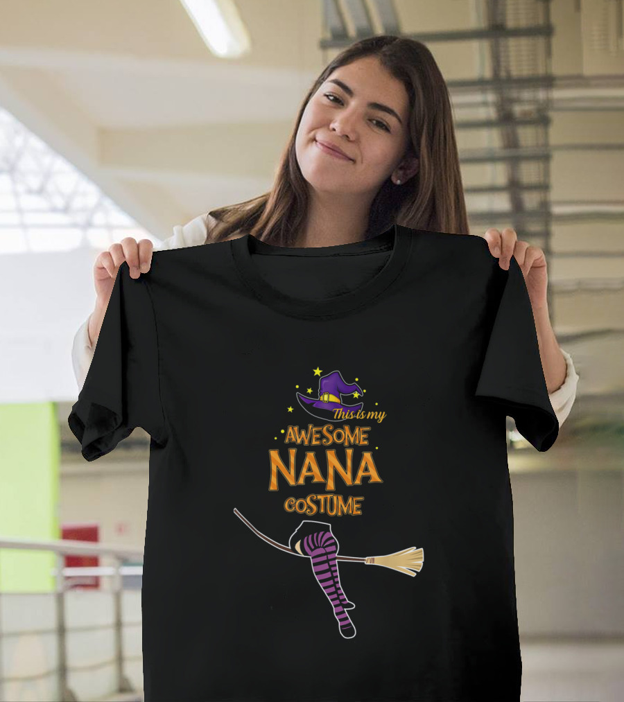 This Is My Awesome Nana Costume Funny Halloween Witch Hat Broomstick T-Shirt