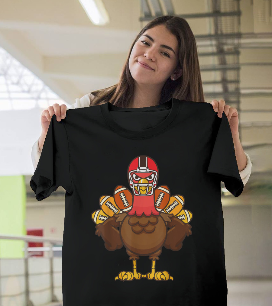 Thanksgiving Football Turkey with Helmet and Gobble Player Spirit T-Shirt