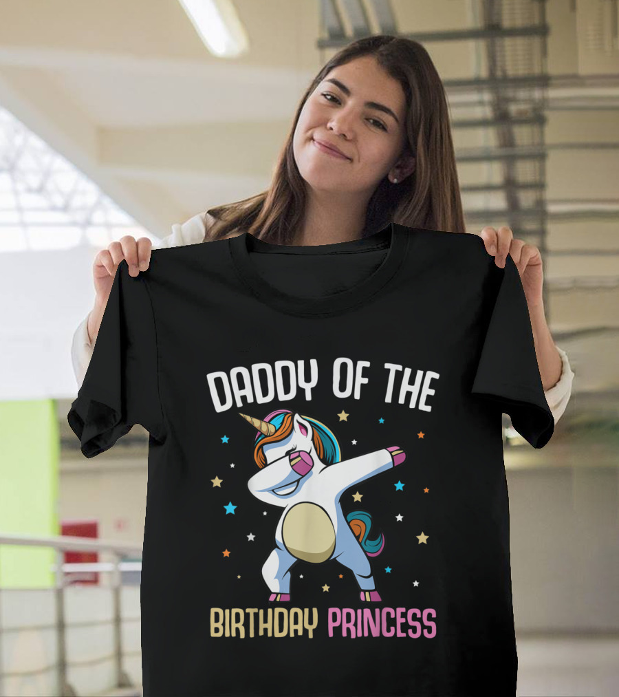 Daddy of the Birthday Princess Dabbing Unicorn Funny Bday T-Shirt