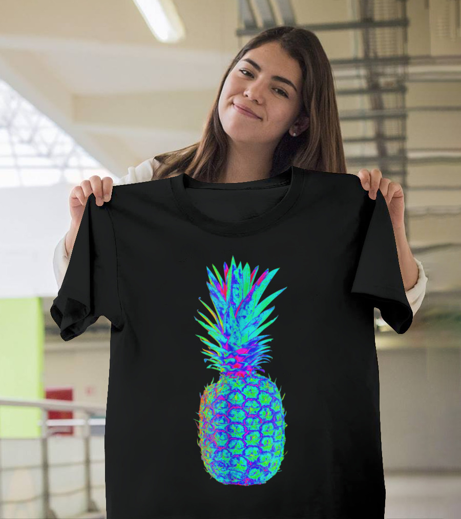 EDM Rave Festival Trippy Neon Pineapple Aesthetic T-Shirt