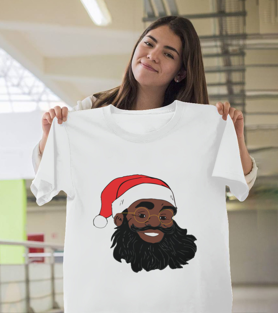 African American Santa Claus with Glasses and Red Hat T-Shirt