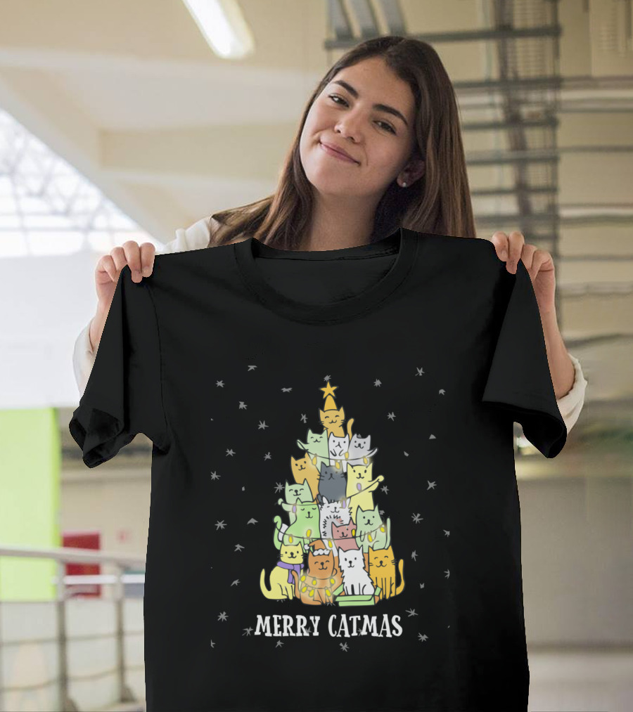 Merry Catmas Funny Cat Christmas Tree T-Shirt