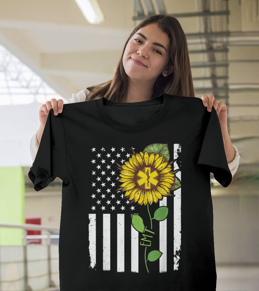 American Flag Sunflower EMT Hippie T-Shirt