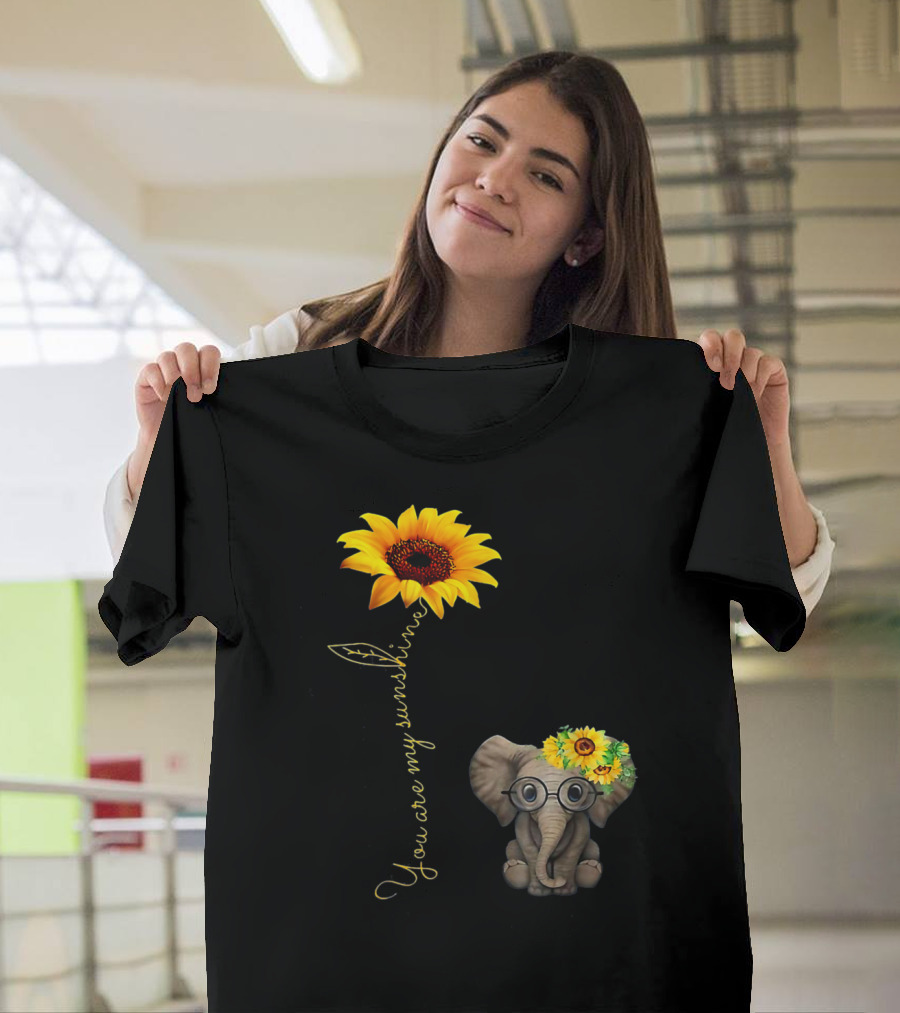 You Are My Sunshine Sunflower Elephant with Glasses Hippie T-Shirt