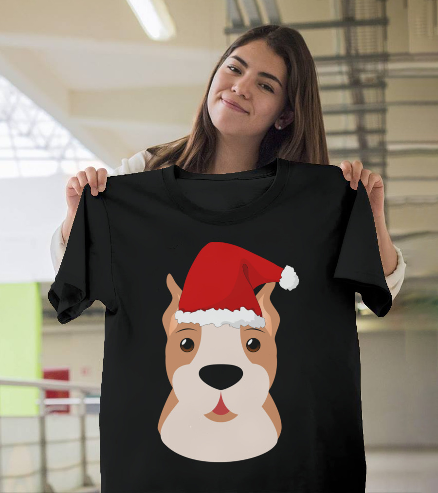 Merry Pitmas Pit Bull Funny Santa Hat Dog T-Shirt