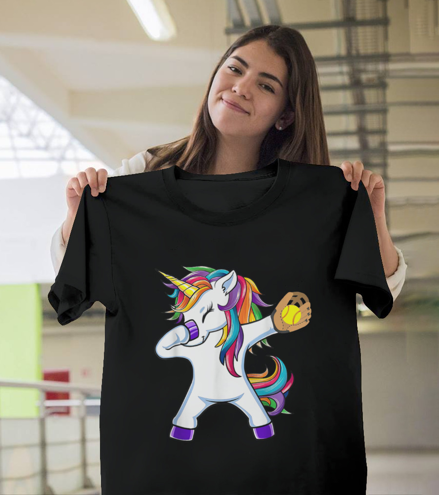 Dabbing Unicorn with Softball Funny Dab Pose T-Shirt