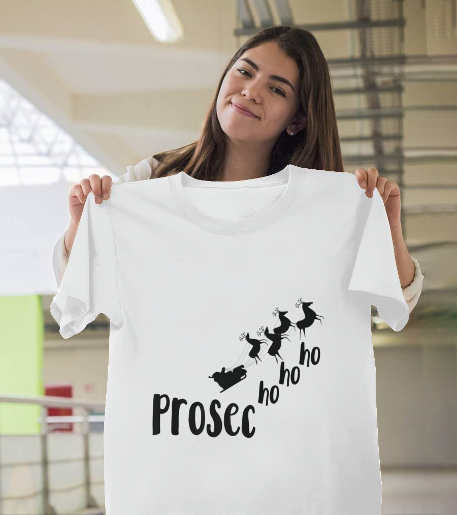 Prosec Ho Ho Ho Funny Christmas Prosecco Sleigh and Reindeers T-Shirt