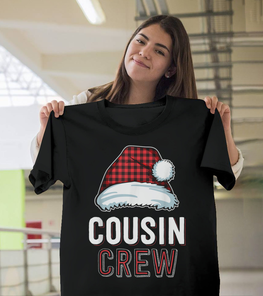 Cousin Crew Festive Plaid Santa Hat T-Shirt