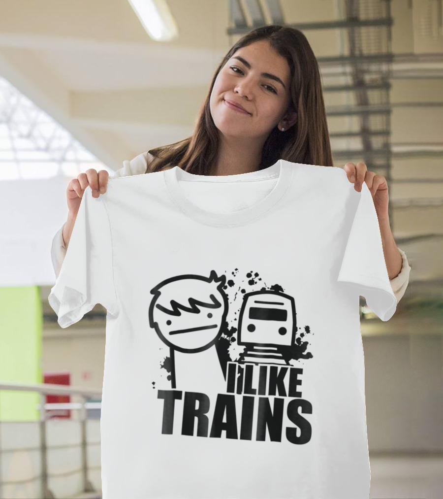 ASDF I Like Trains Character and Train Face with Text T-Shirt