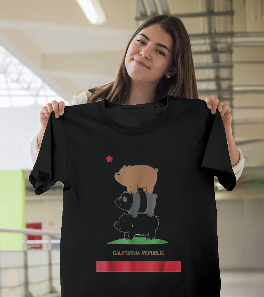 We Bare Bears California Republic Flag Stack T-Shirt