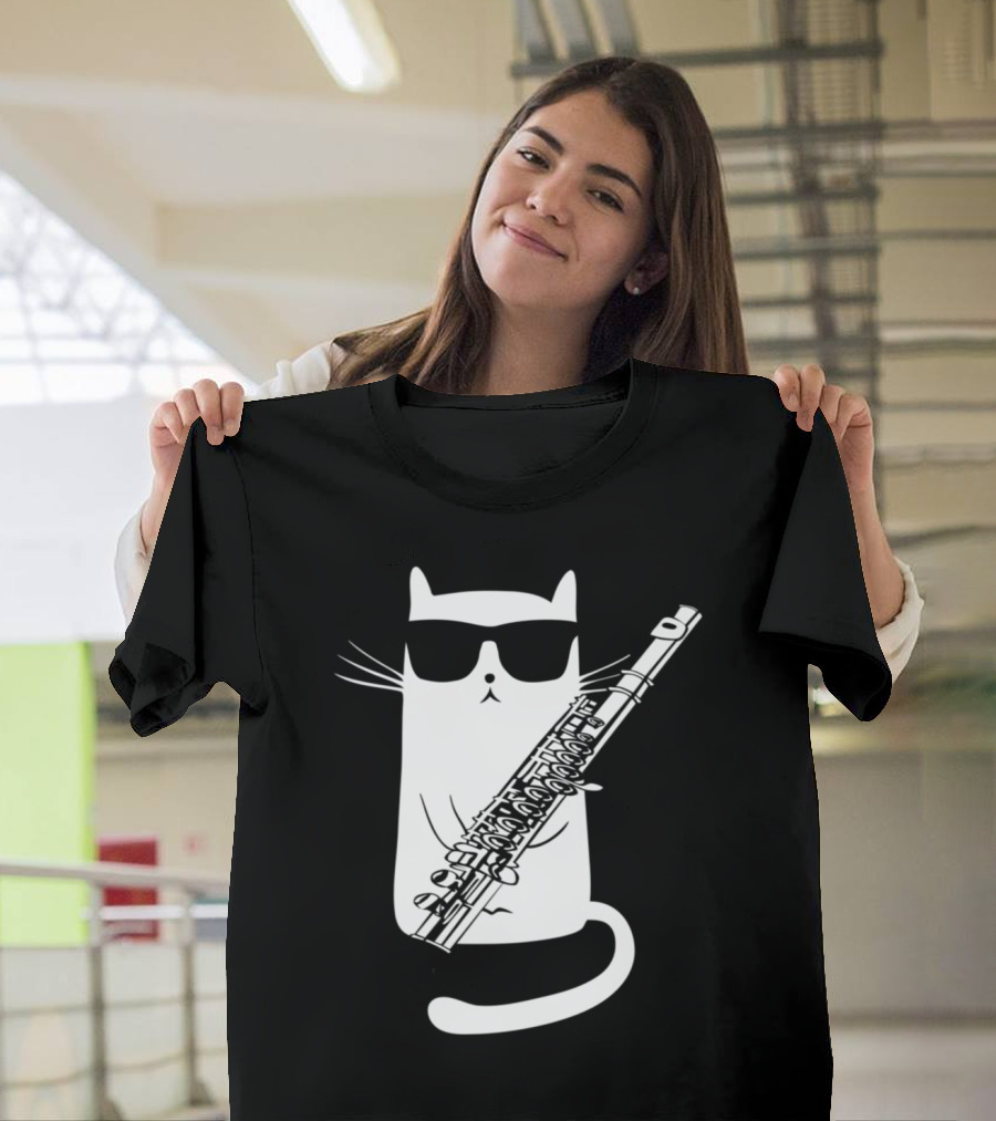 Cool Cat With Sunglasses Playing Flute T-Shirt