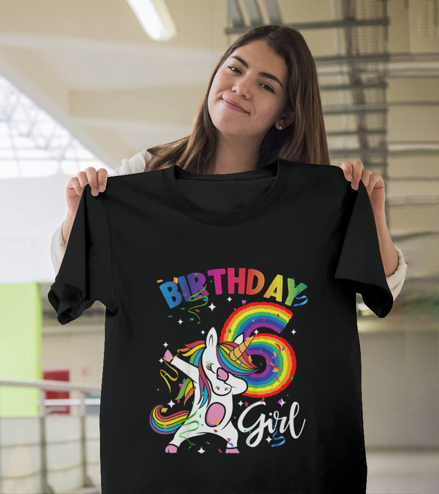 Kids Rainbow Birthday Dabbing Unicorn 6 Year Old Party Girl T-Shirt