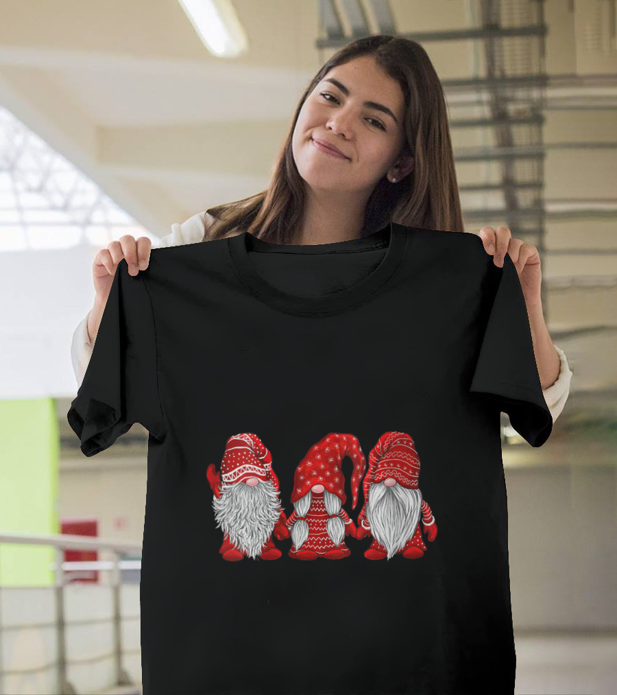 Hanging With Red Gnomies Santa Gnome Christmas Festive Red Gnome Trio T-Shirt