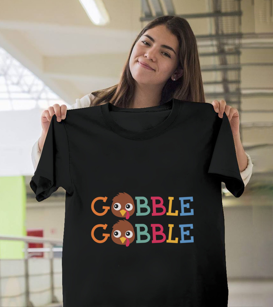 Gobble Gobble Turkey Thanksgiving For Adults Colorful Lettering T-Shirt