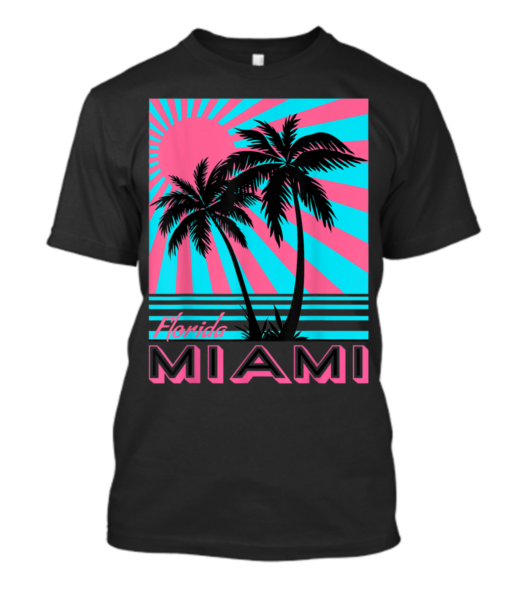 Florida Miami Retro Palm Trees Sunburst T-Shirt