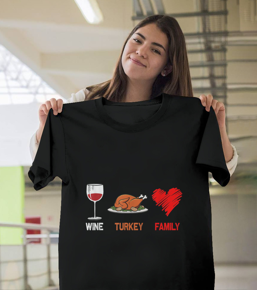 Wine Turkey Heart Family Thanksgiving Essentials T-Shirt