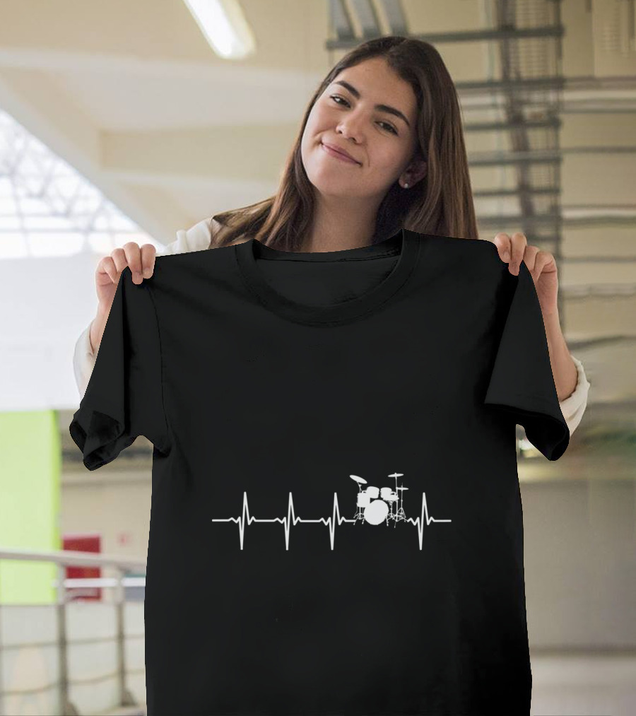 Drummer Heartbeat Rhythm with Drum Kit for Drummers and Percussionists T-Shirt
