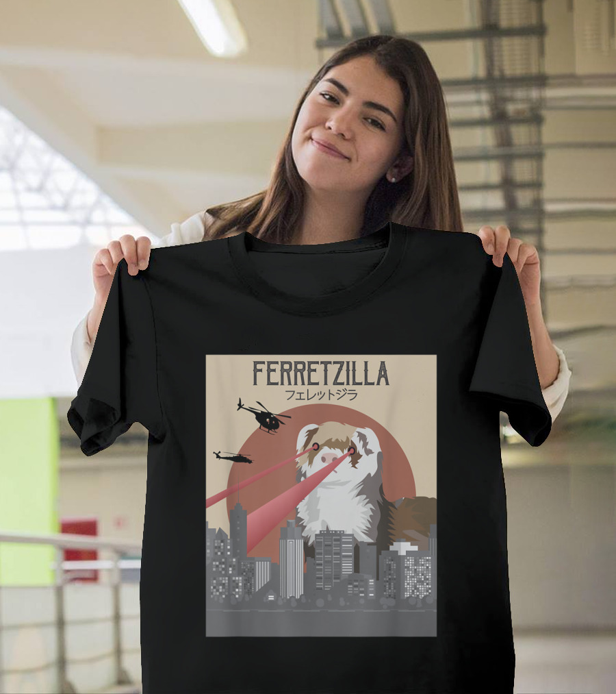 Ferretzilla Laser Ferret Lovers City Destruction Scene T-Shirt