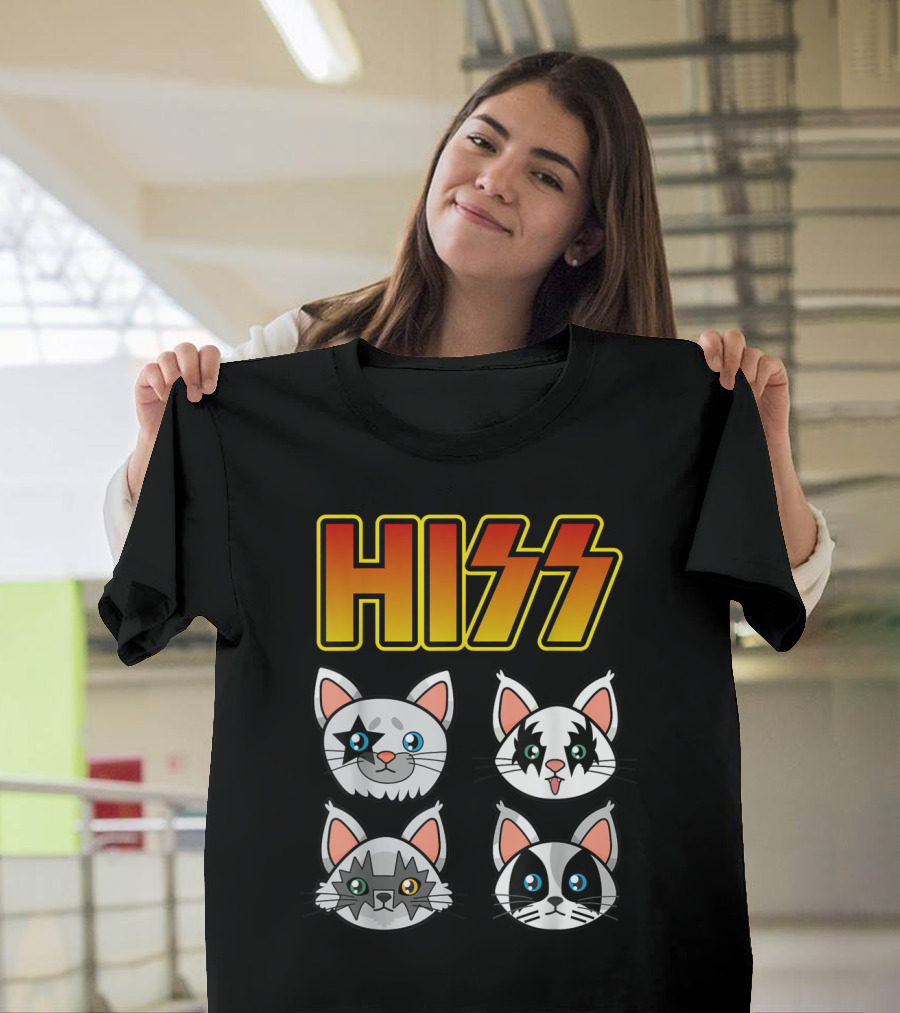 HISS Cat Rock n Roll Band Funny Kitten Faces T-Shirt