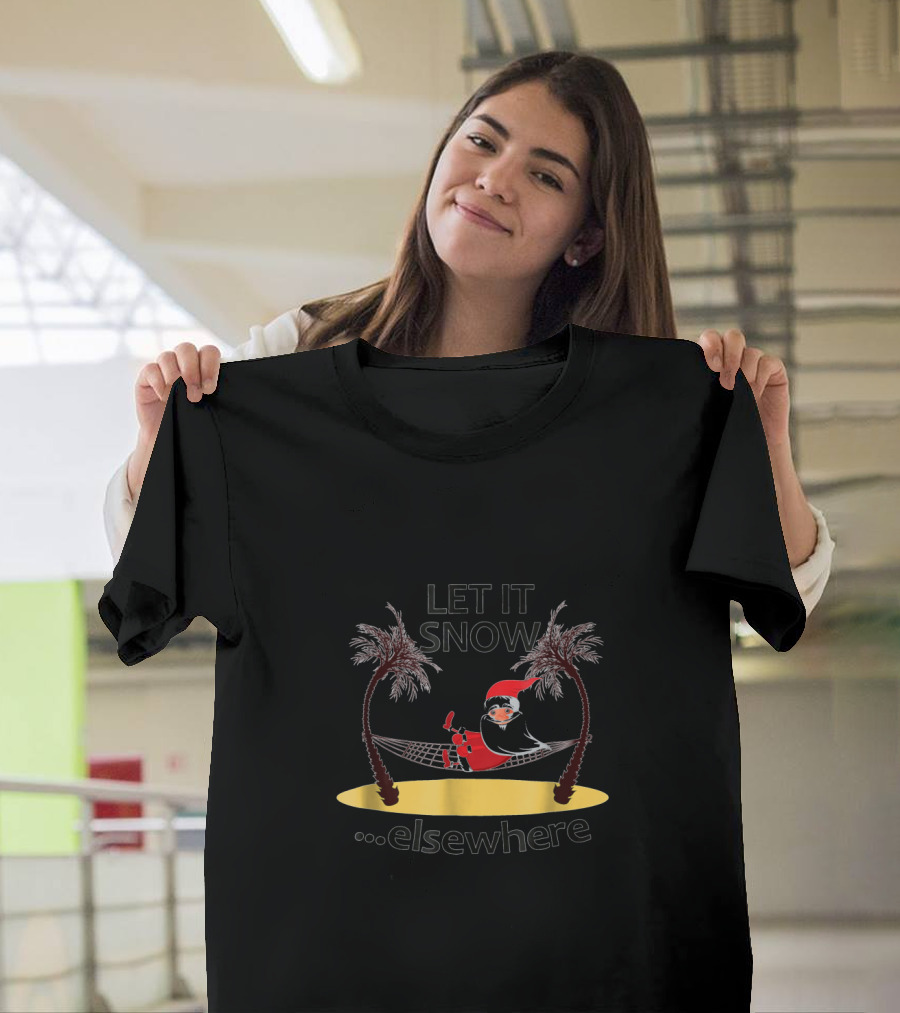 Tropical Santa Claus Let It Snow Elsewhere Hammock Palms T-Shirt