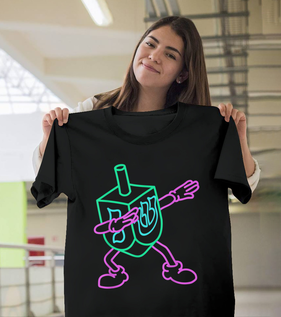 Dabbing Dreidel Neon Glow Funny Hanukkah T-Shirt