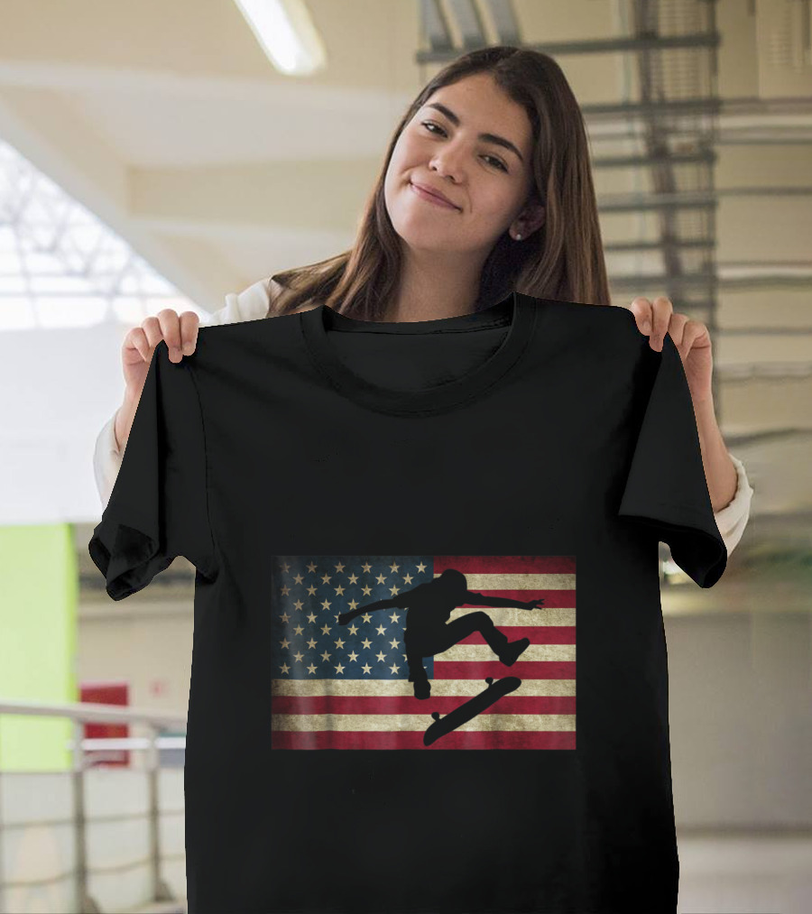 American Flag with Skateboarding T-Shirt