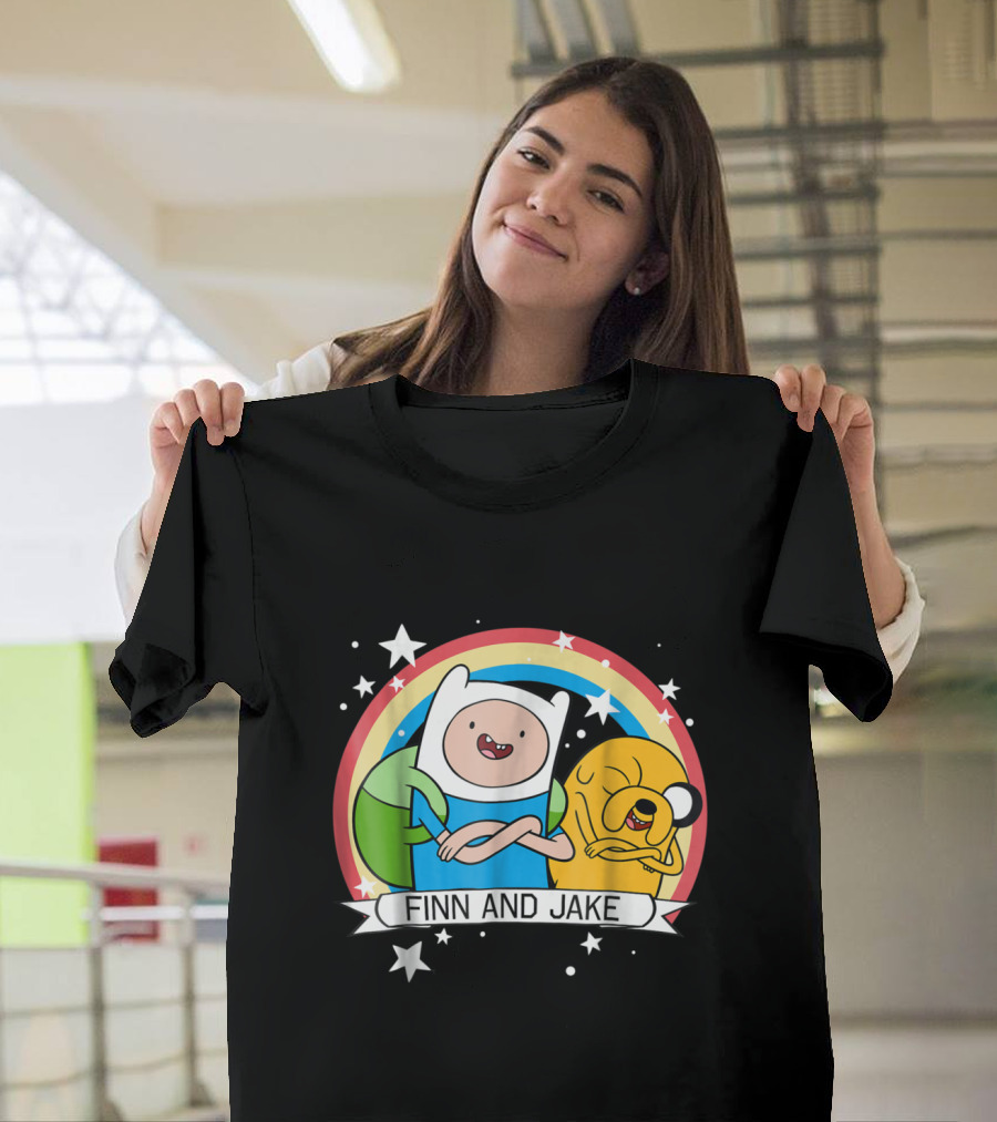 Adventure Time Finn and Jake Rainbow Stars Banner T-Shirt