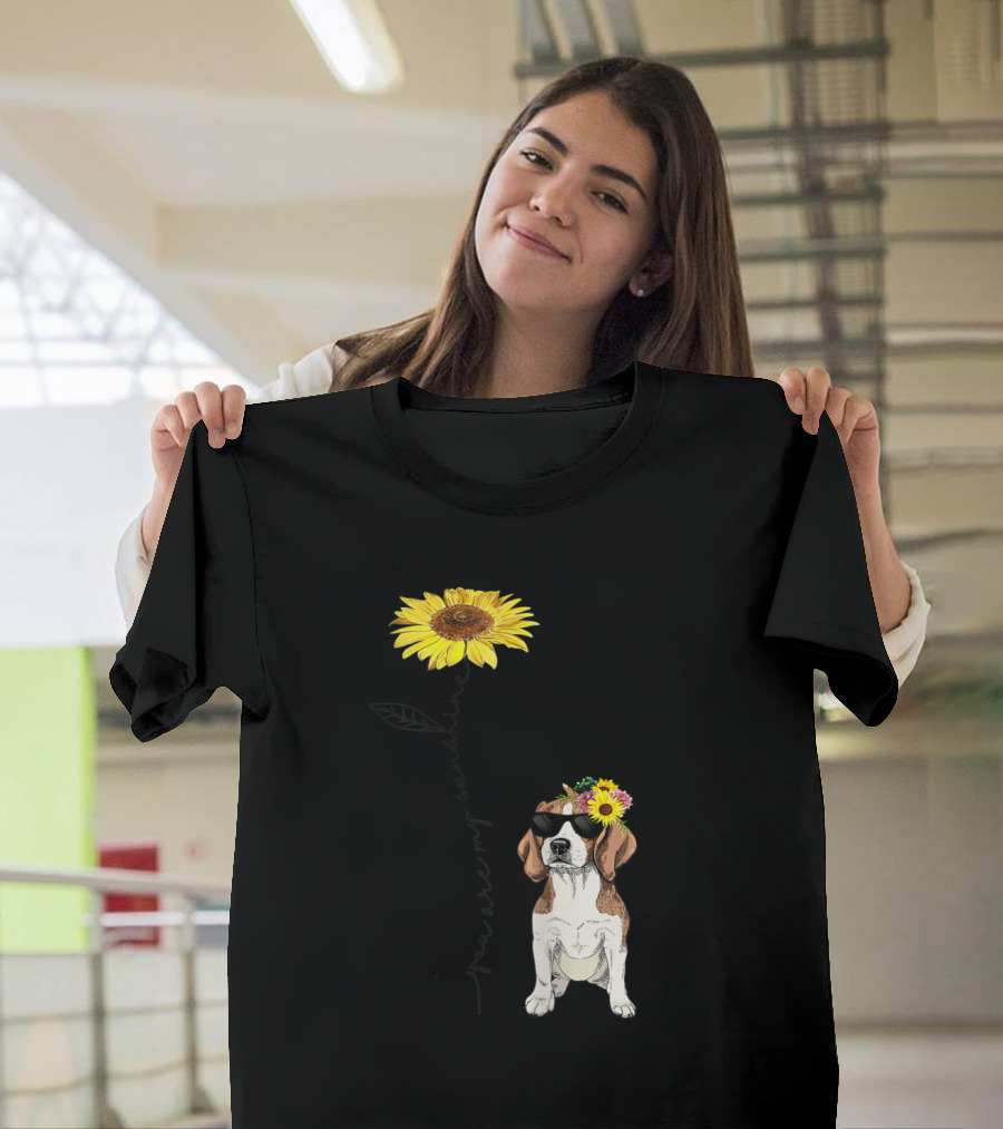 You Are My Sunshine Beagle Sunflower Dog with Sunglasses T-Shirt