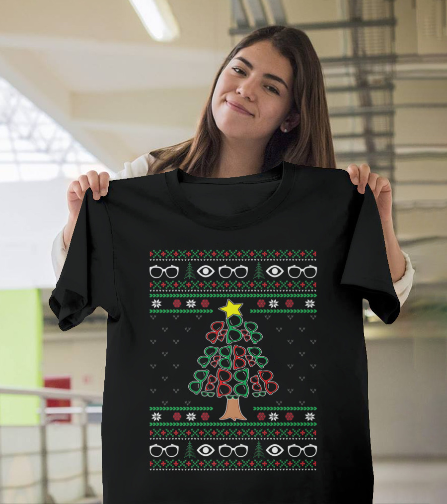 Optometry Christmas Tree with Glasses and Eye Symbols UglyDesign T-Shirt