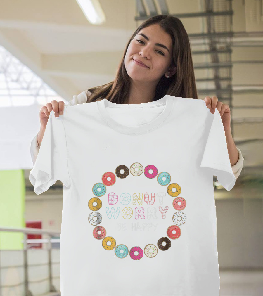 Donut Worry Be Happy Donut Pattern Circle T-Shirt