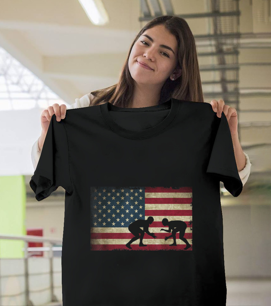 American Flag Wrestling USA Wrestle T-Shirt
