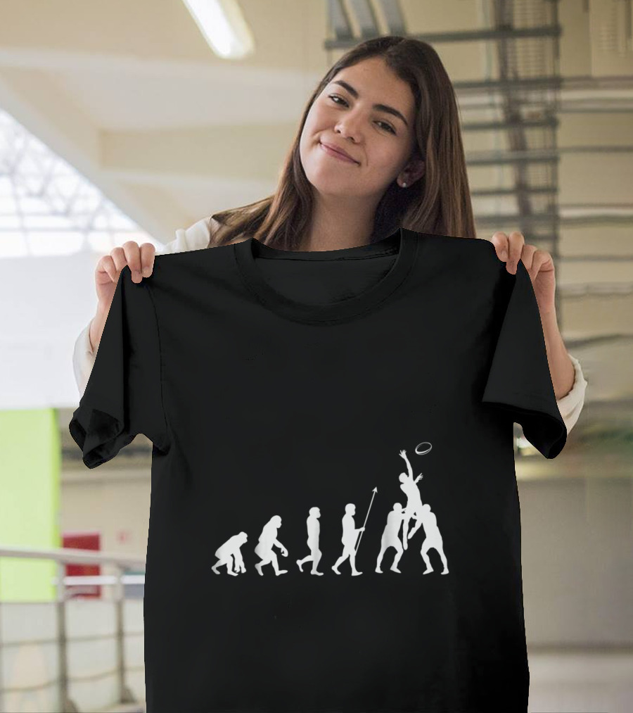 Evolution of Rugby: From Primate to Lineout Jump T-Shirt