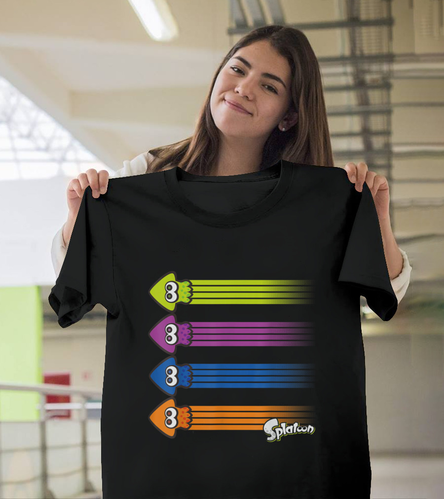 Splatoon Inkling Team Squid Color Streaks Green Purple Blue Orange T-Shirt
