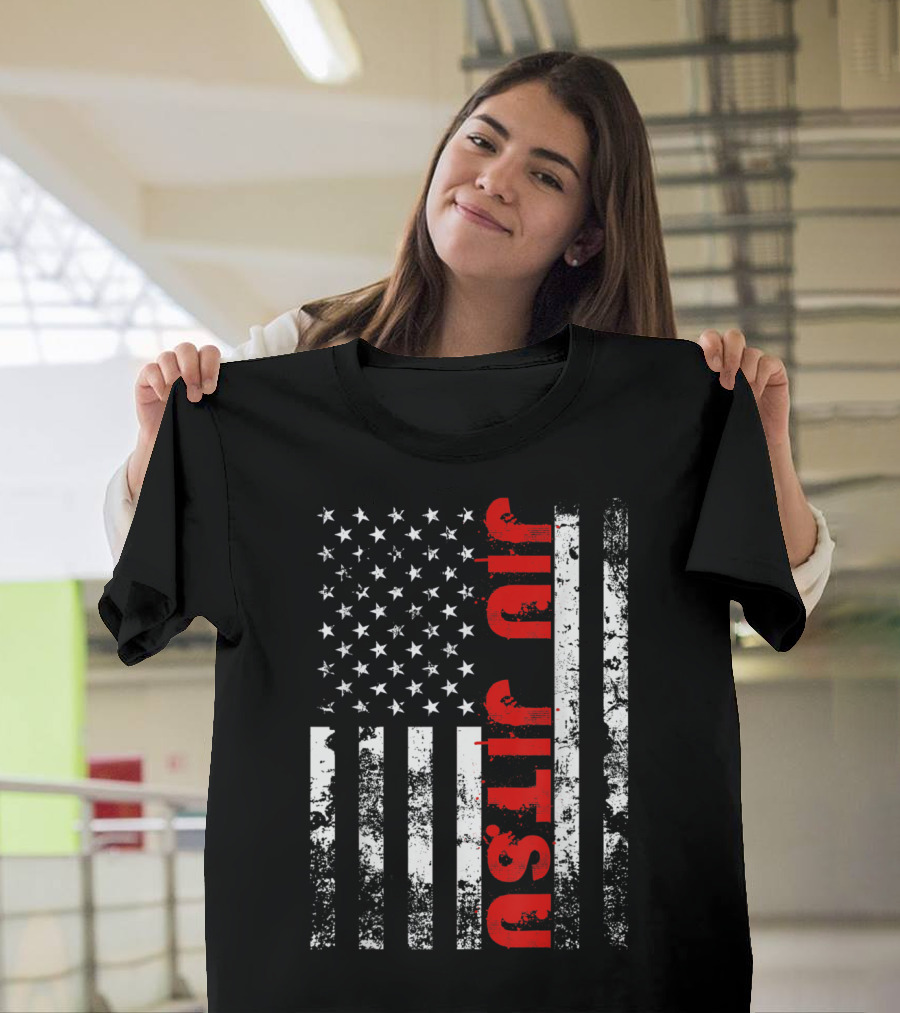 Brazilian Jiu Jitsu US Flag American Sports T-Shirt