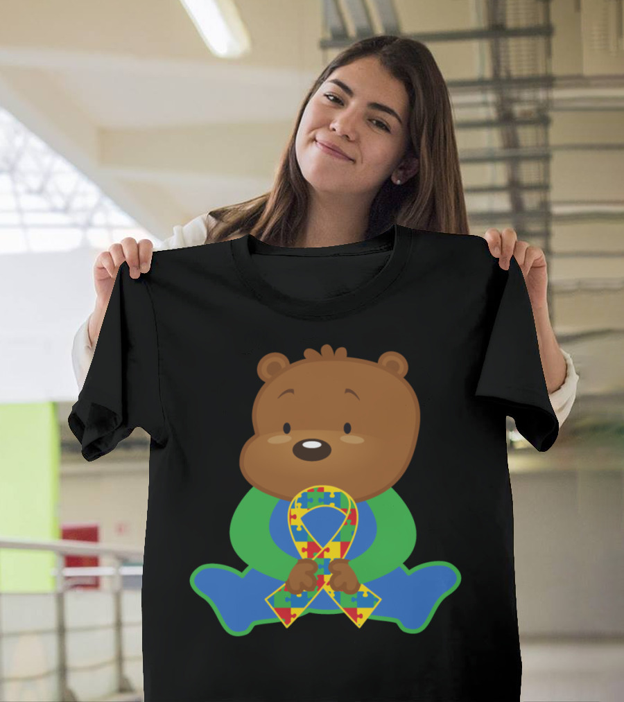 Autism Awareness Puzzle Ribbon Bear T-Shirt