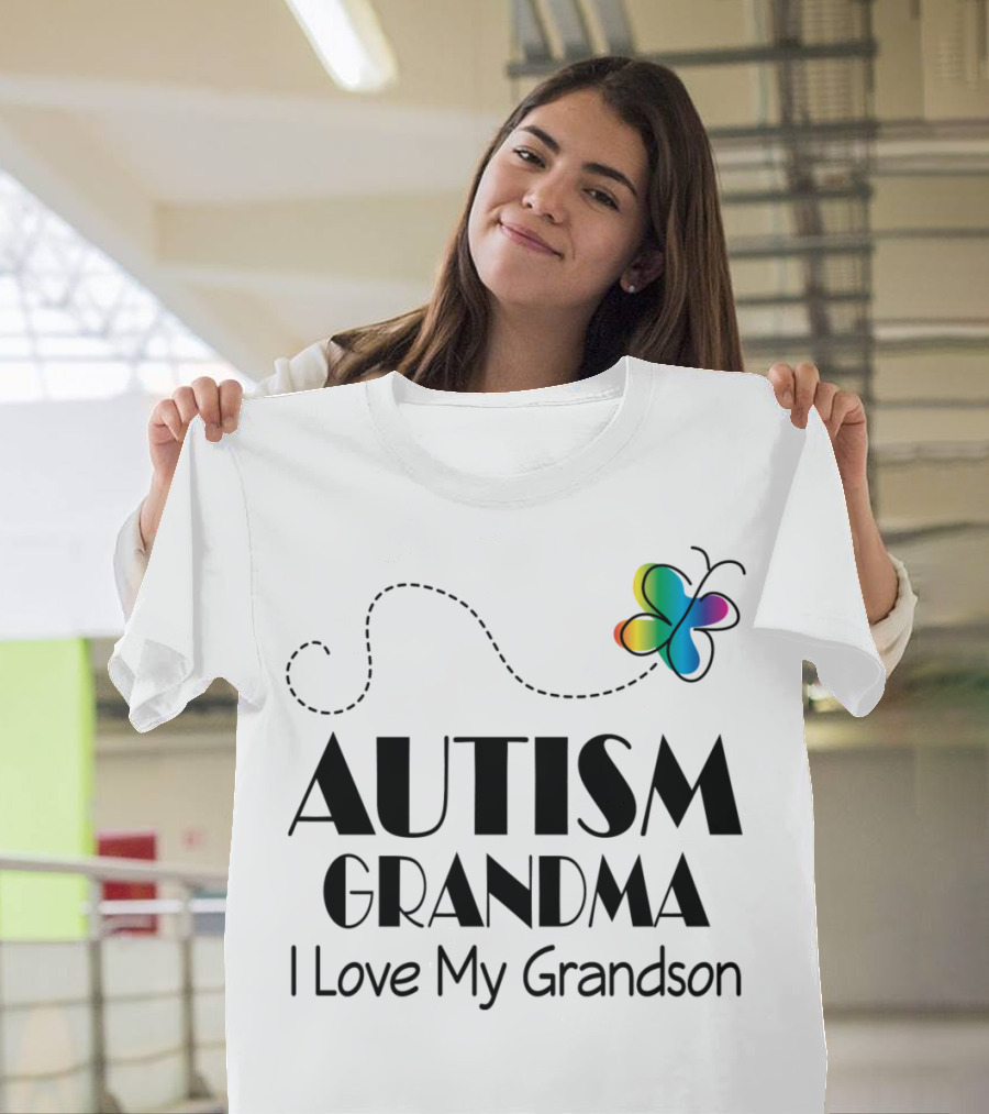 AUTISM GRANDMA I Love My Grandson Colorful Butterfly T-Shirt