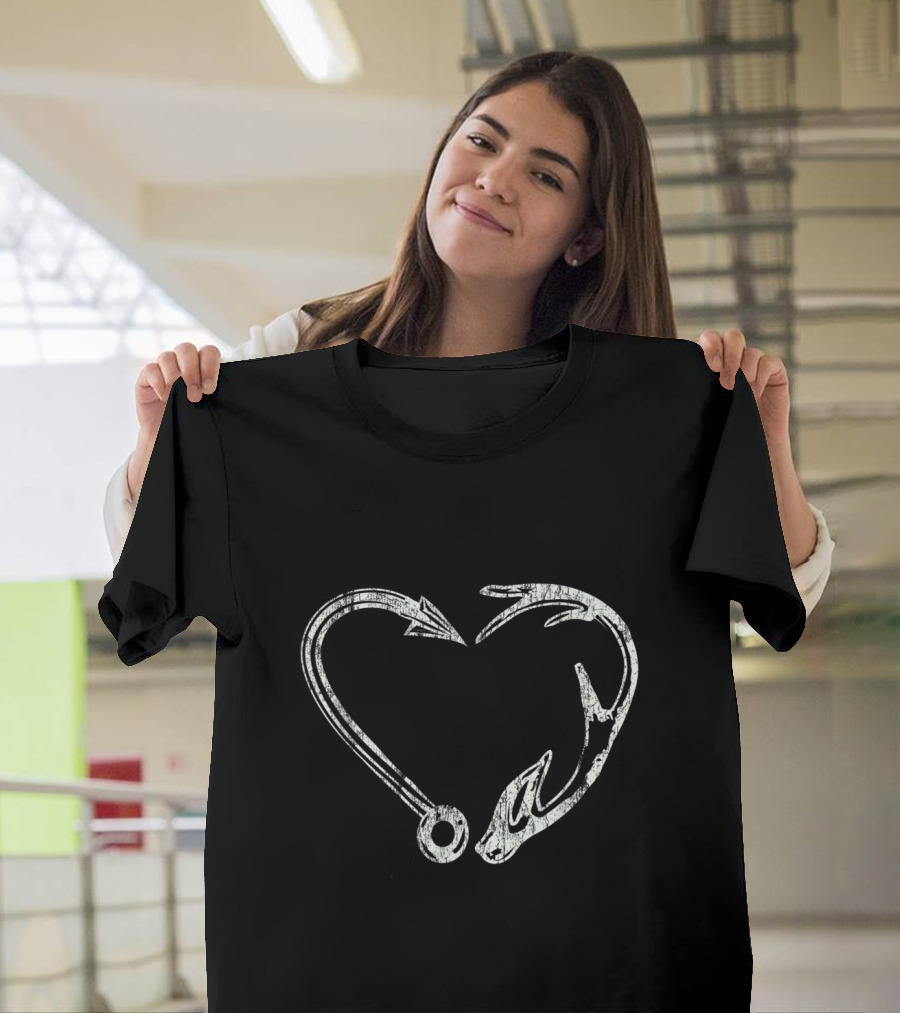 Fishing Hooks and Antler Shed Hunter Heart Elk Deer Hunting T-Shirt