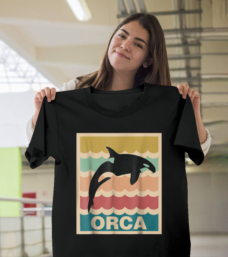 Orca Vintage Killer Whale Retro Waves Colorful T-Shirt