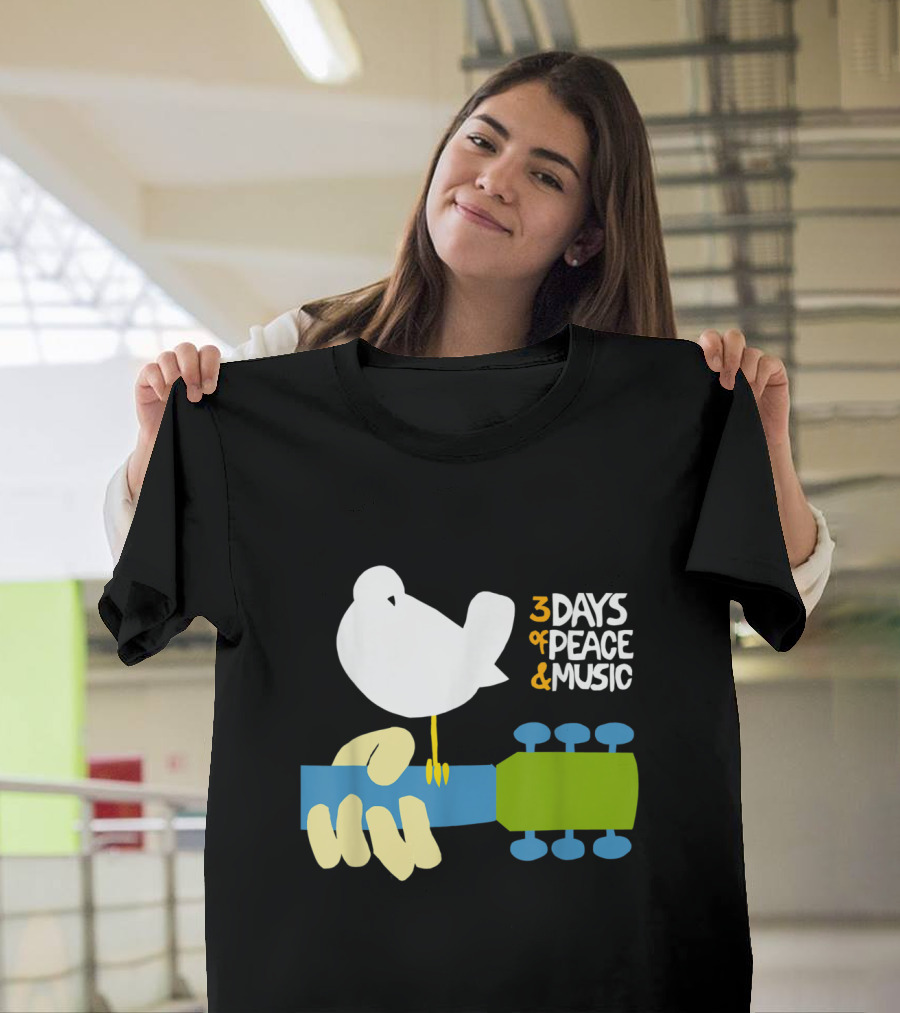 3 Days of Peace and Music Woodstock Bird Guitar T-Shirt