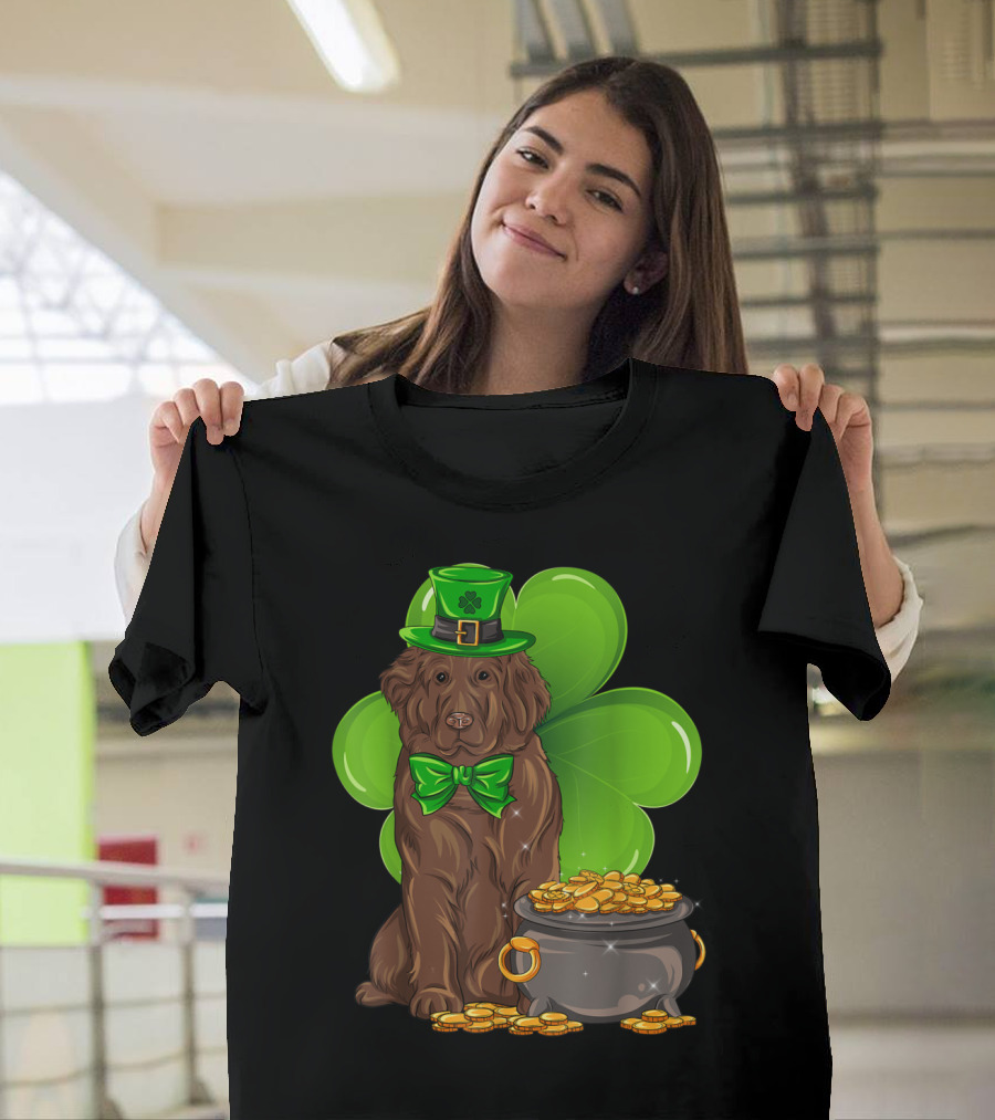 Newfoundland St Patrick's Day Dog with Leprechaun Hat and Shamrock T-Shirt