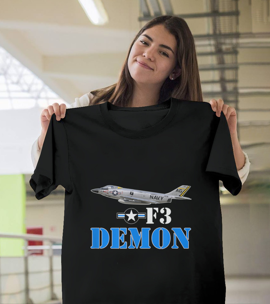 NAVY F3 DEMON Fighter Airplane Military Pride T-Shirt