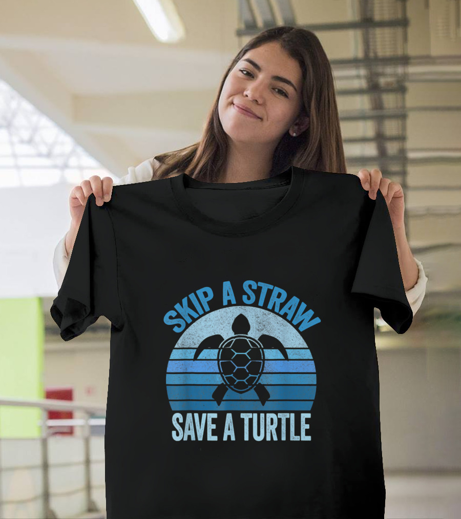 Skip A Straw Save A Turtle Vintage Retro Style Save The Turtles T-Shirt