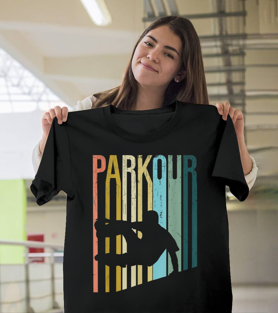 Vintage Distressed Parkour Silhouette Stripes T-Shirt